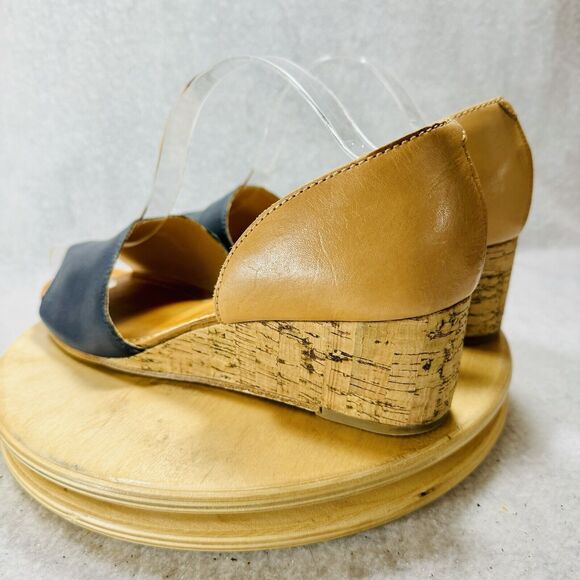 LATIGO▪︎LEATHER▪︎CORK WEDGE▪︎PEEP TOE▪︎SANDALS▪︎SZ 11▪︎shoes▪︎SAAVI Women’s Navy - Picture 8 of 10